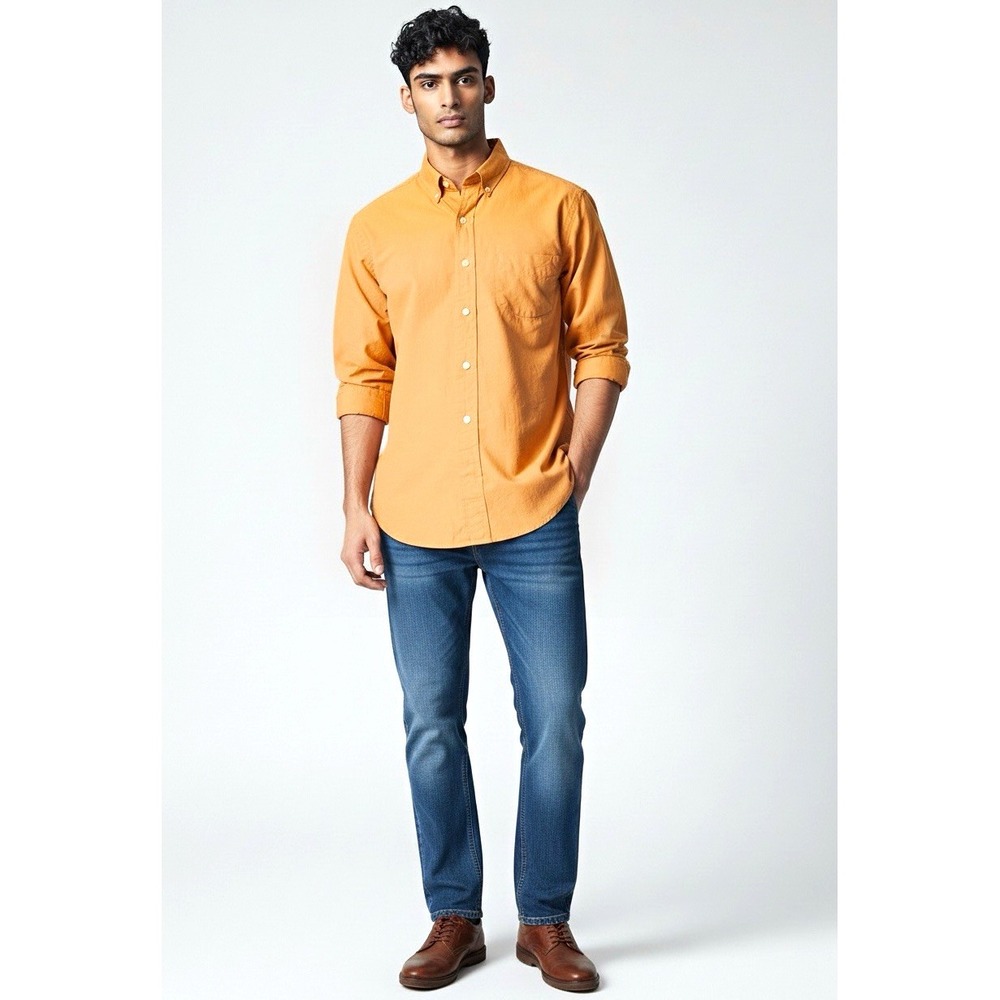 J.Crew Factory Sunwashed Oxford Mens Orange Cotton Button-Up Shirt M 37804
